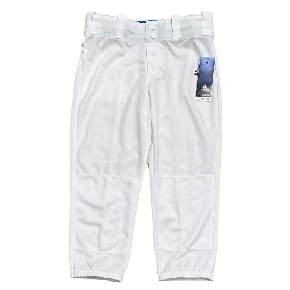 NWT Adidas Girls Softball Pants Size L White Elastic Bottom Classic AeroReady